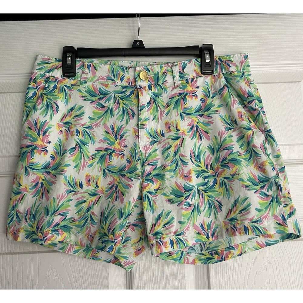 Stella Parker Collection Tropical Leaf Print Shorts Gold Colored Button Size 12